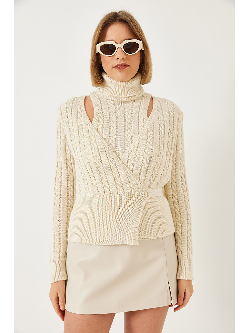 Ekru Kadın Triko İkili Takım-1