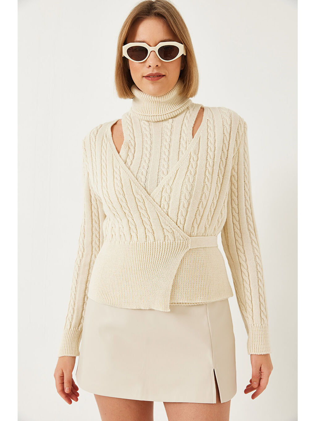 Ekru Kadın Triko İkili Takım-2