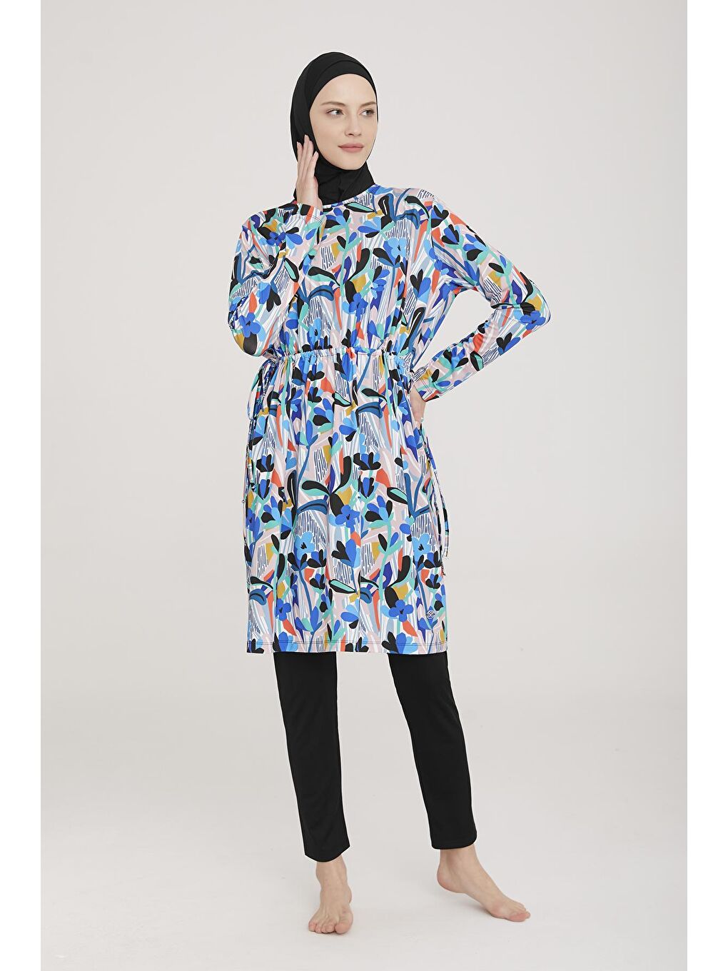 Elastanlı Tam Kapalı Tesettür Mayo Pıne 8009 Siyah-1