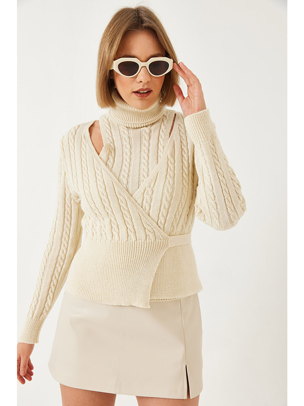 Ekru Kadın Triko İkili Takım-3