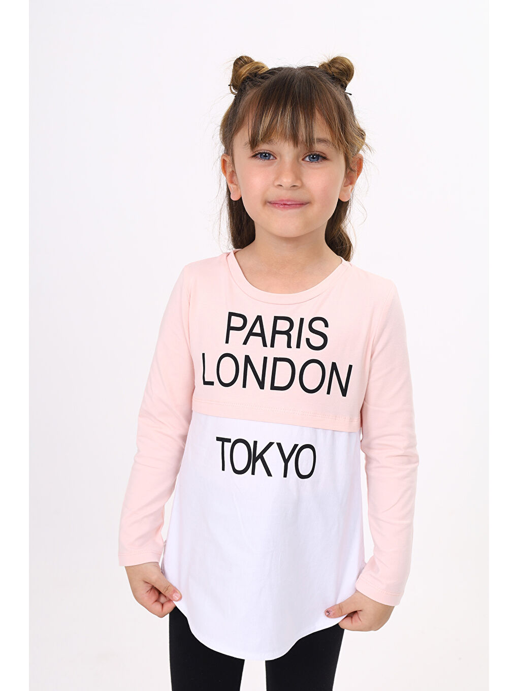 Pembe Kız Çocuk Paris London Baskılı T-Shirt