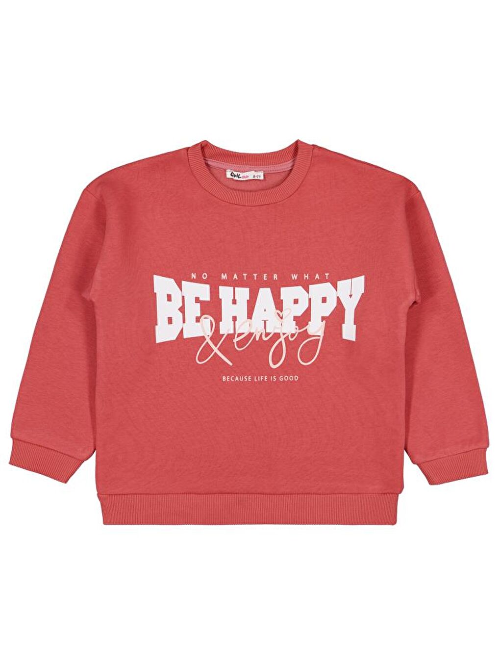 Kahverengi Girls Be Happy Baskılı 6-9 Yaş Sweatshirt - Turuncu 6-7 Yaş