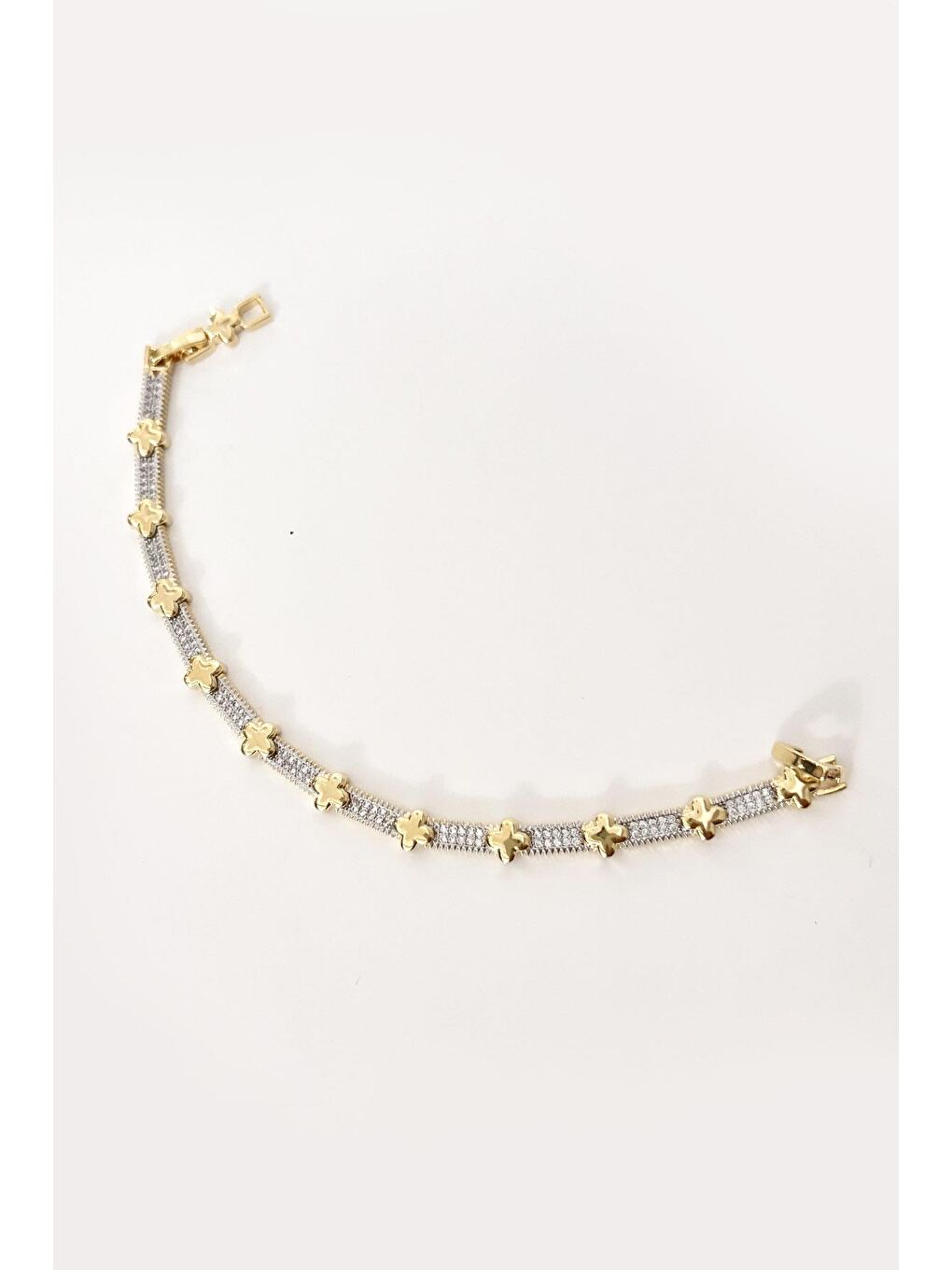 Sarı Baget Taşlı Yonca Motifli Gold Vip Bileklik