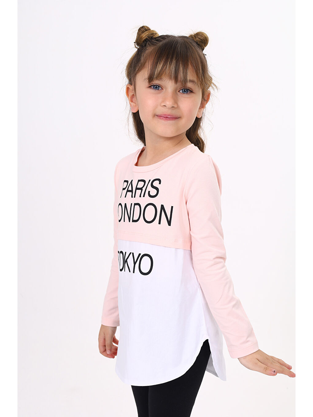 Pembe Kız Çocuk Paris London Baskılı T-Shirt-1
