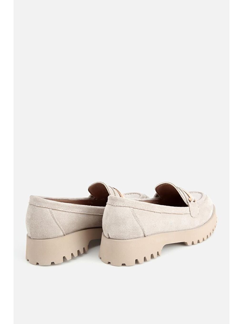 Kadın Bej Süet Toka Detaylı Kalın Taban Loafer-3