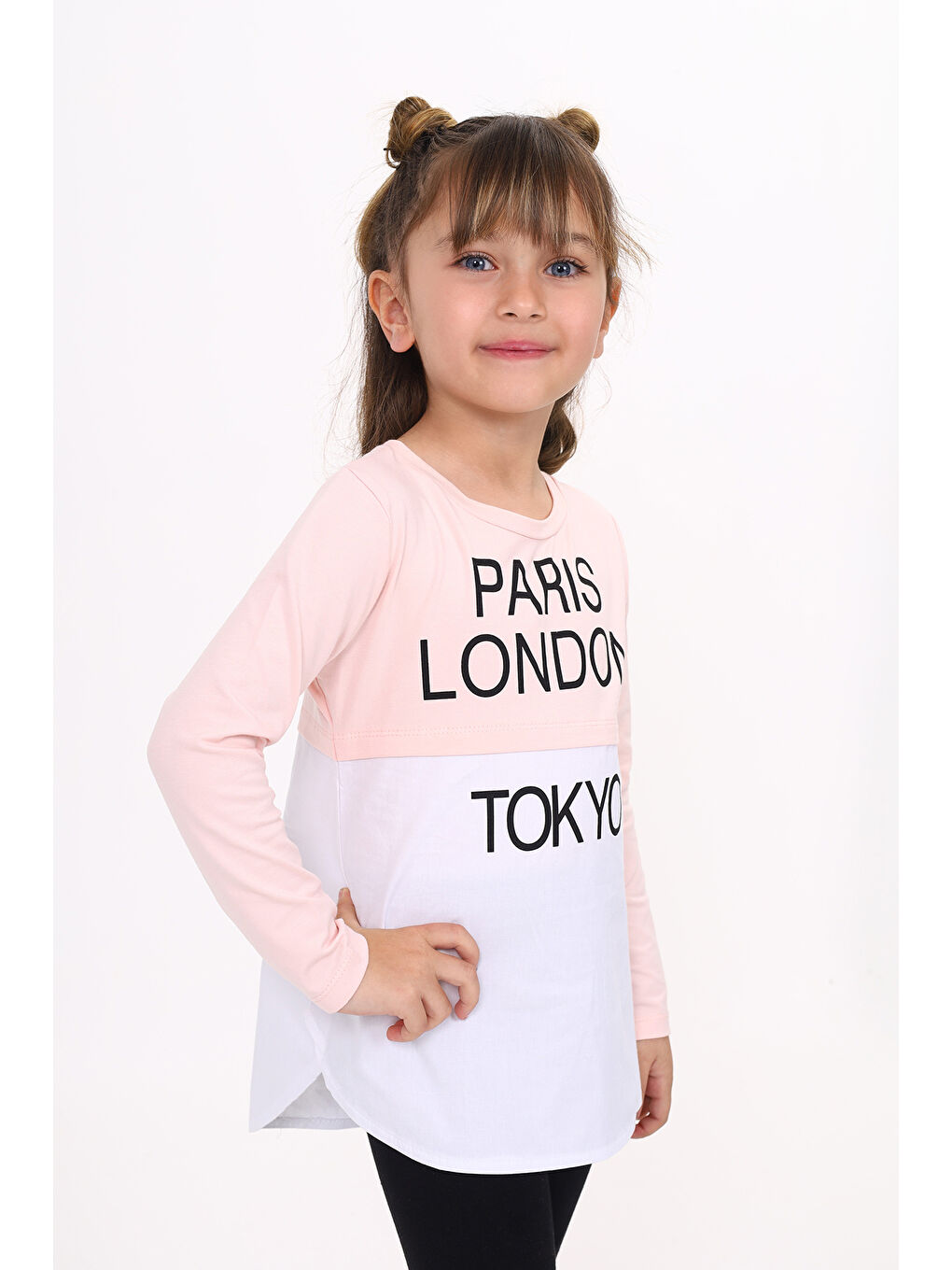 Pembe Kız Çocuk Paris London Baskılı T-Shirt-2
