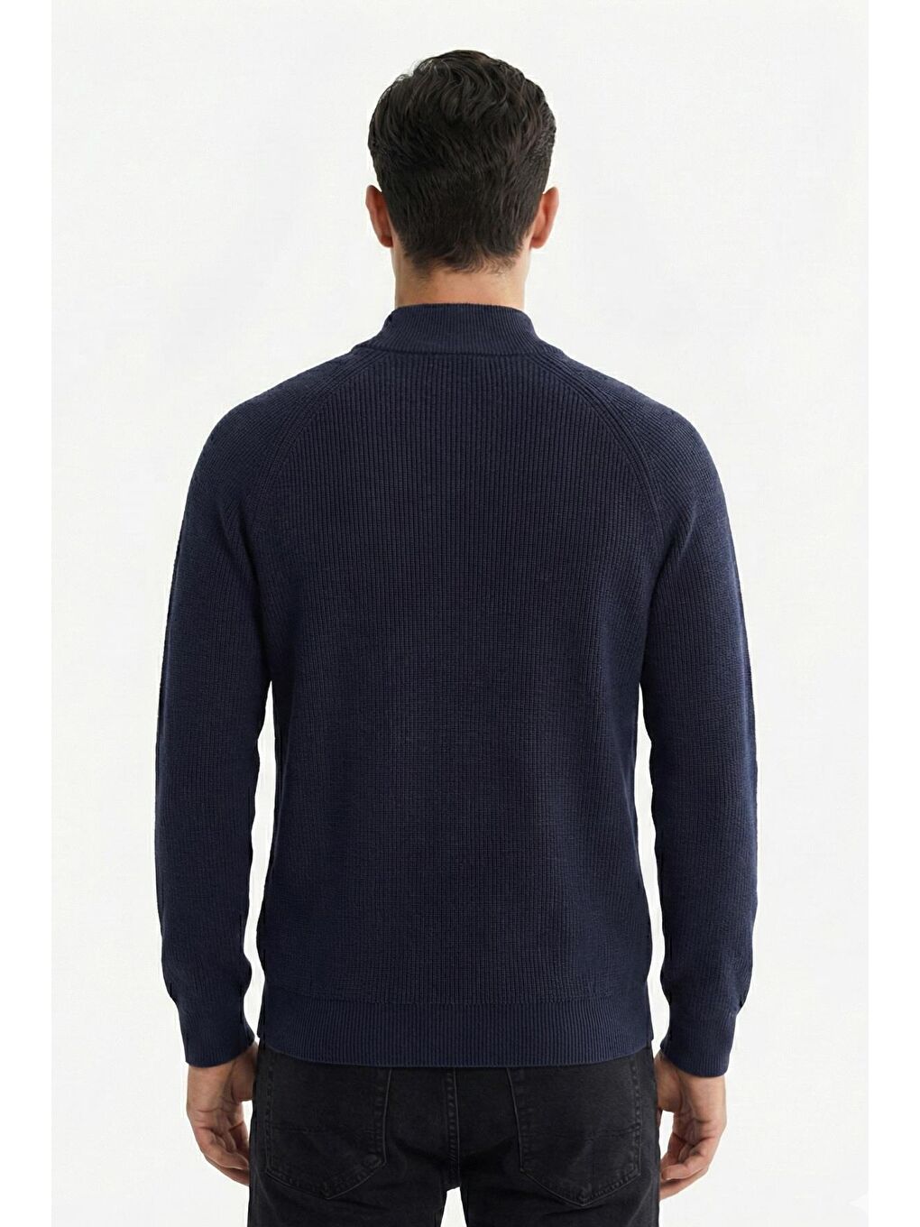 Lacivert Slim Fit Dokulu Fermuarlı Yarım Balıkçı Yaka Erkek Triko Kazak-1