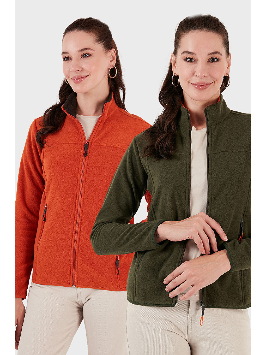 Yeşil Slim Fit Anti-Pilling Tüylenme Yapmayan Fermuarlı Cepli Hırka 2' li Paket Polar 5907002S2