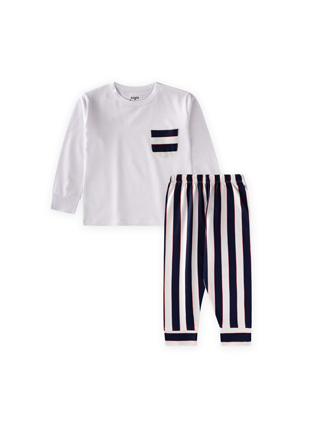 Çizgili Pijama Takım 2-8 Yaş Kırık Beyaz