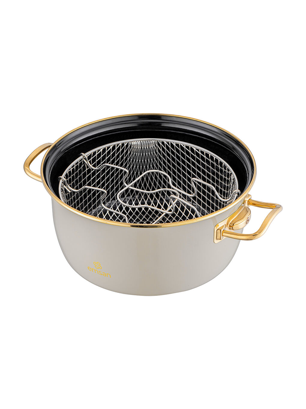 Retro Emaye Kızartma Tenceresi Bej-1