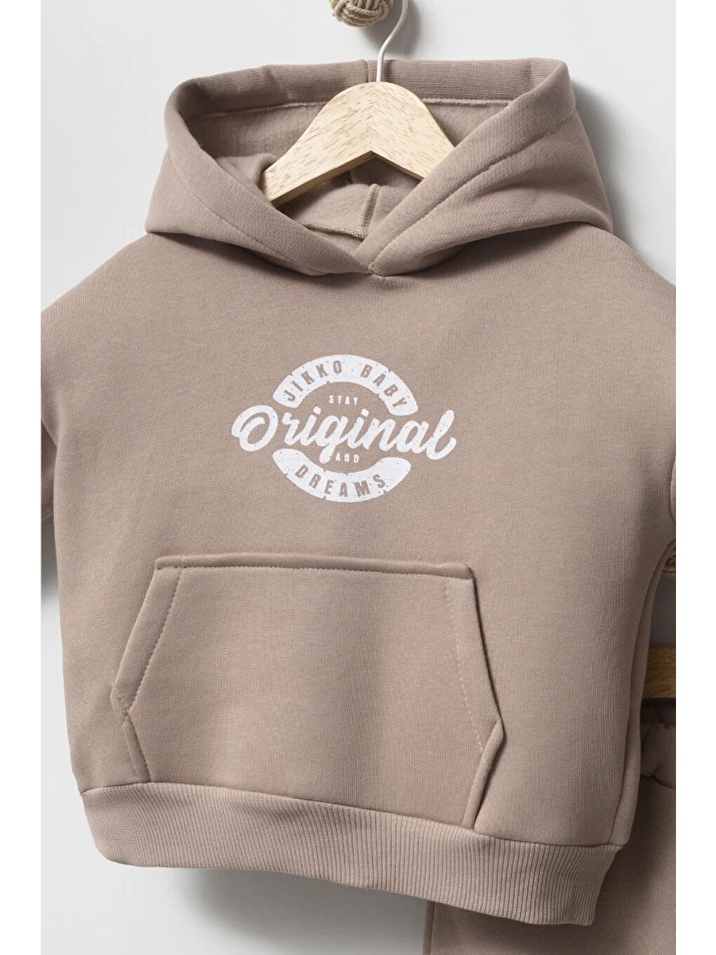 Bej Kapüşonlu Yelekli 3’lü Unisex Bebek Takım 8173-5