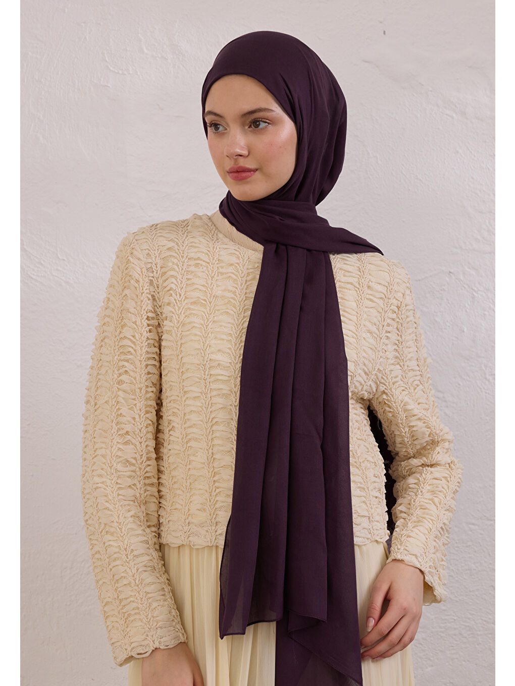 Soft Viskon Şal Patlıcan Moru-1