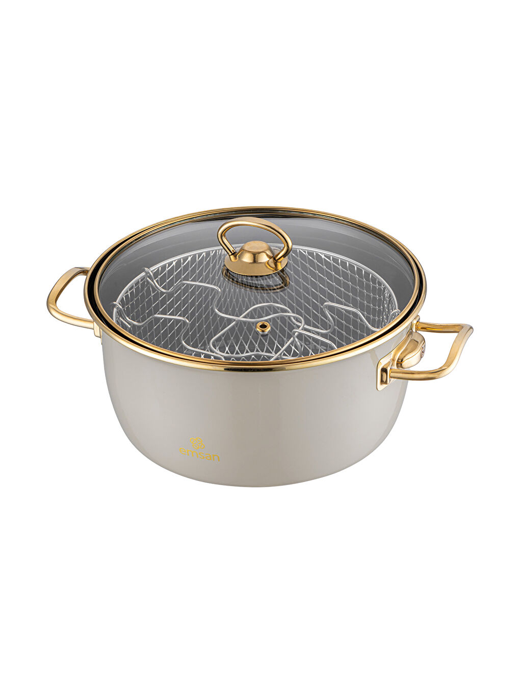 Retro Emaye Kızartma Tenceresi Bej-2