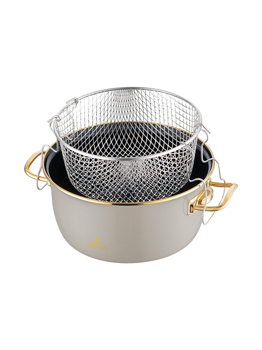 Retro Emaye Kızartma Tenceresi Bej-3