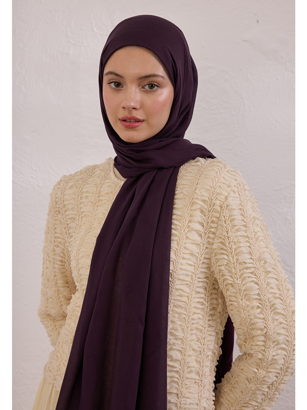 Soft Viskon Şal Patlıcan Moru-2