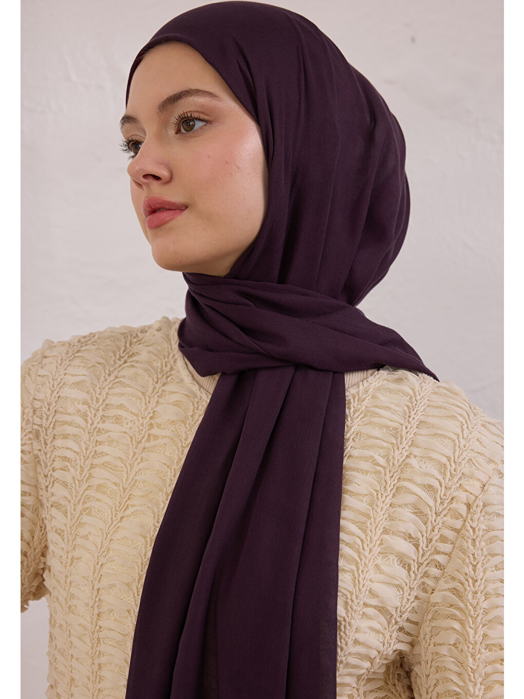Soft Viskon Şal Patlıcan Moru-3