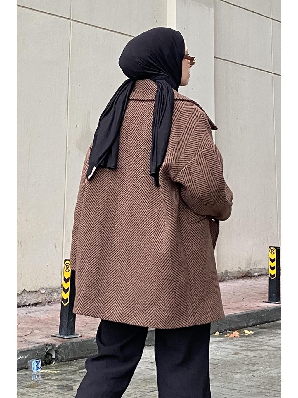 Zikzak Desen Balık Sırtı Kaban Acı Kahverengi-2