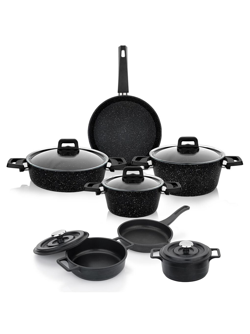 Siyah Dark Storm Pro Granit 12 Parça Tencere Seti-1