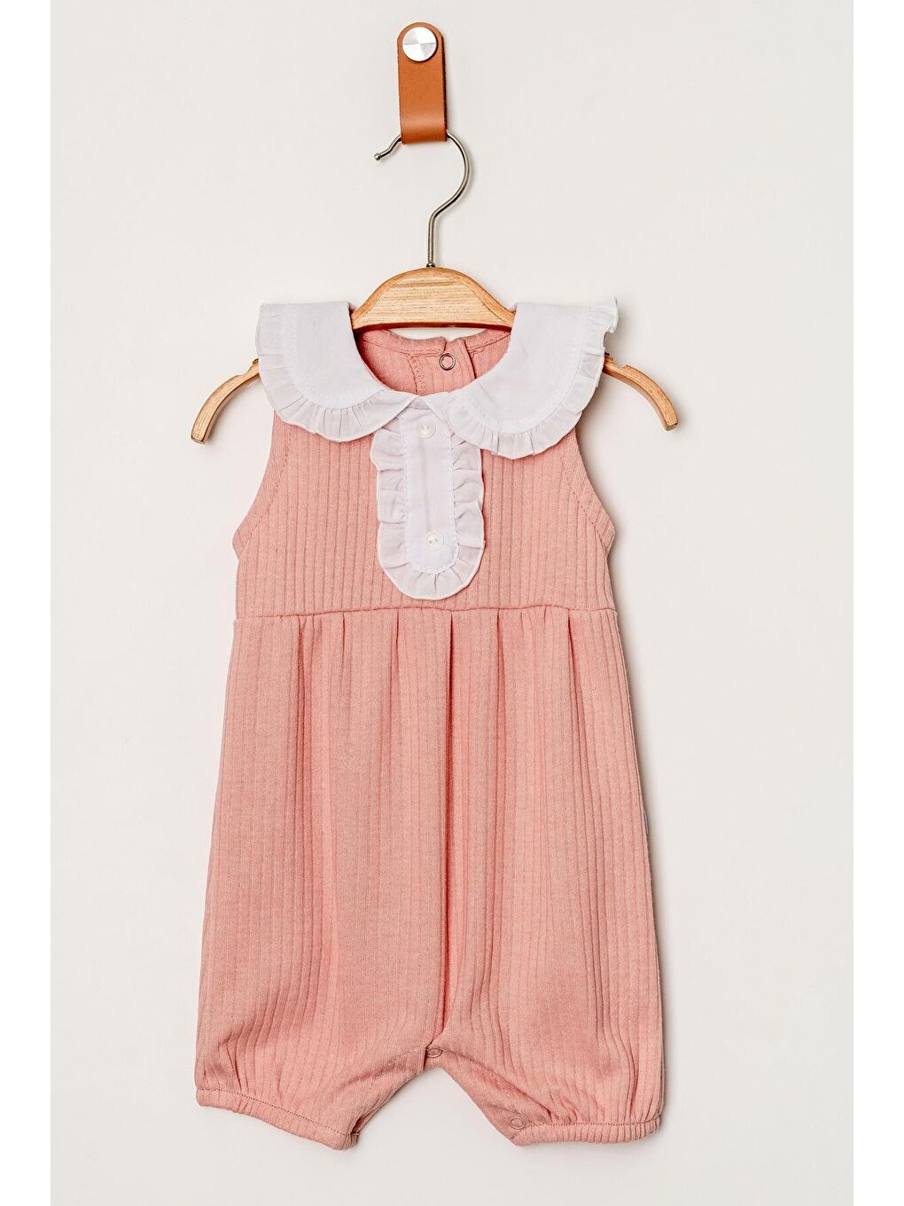 Pembe Organik Tatlı Yenidoğan Fır Fır Yaka Detalı Çıt Çıt Kapatmalı Esnek Kız Bebek Tulumu