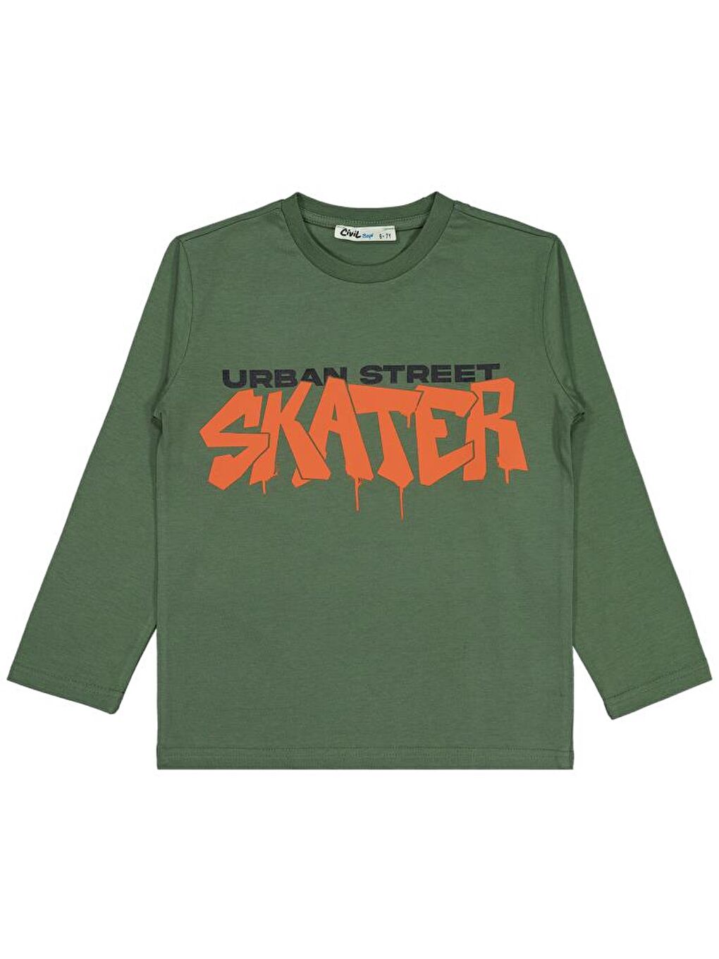 Boys Skater Baskılı 6-9 Yaş Sweatshirt - Haki 9-10 Yaş