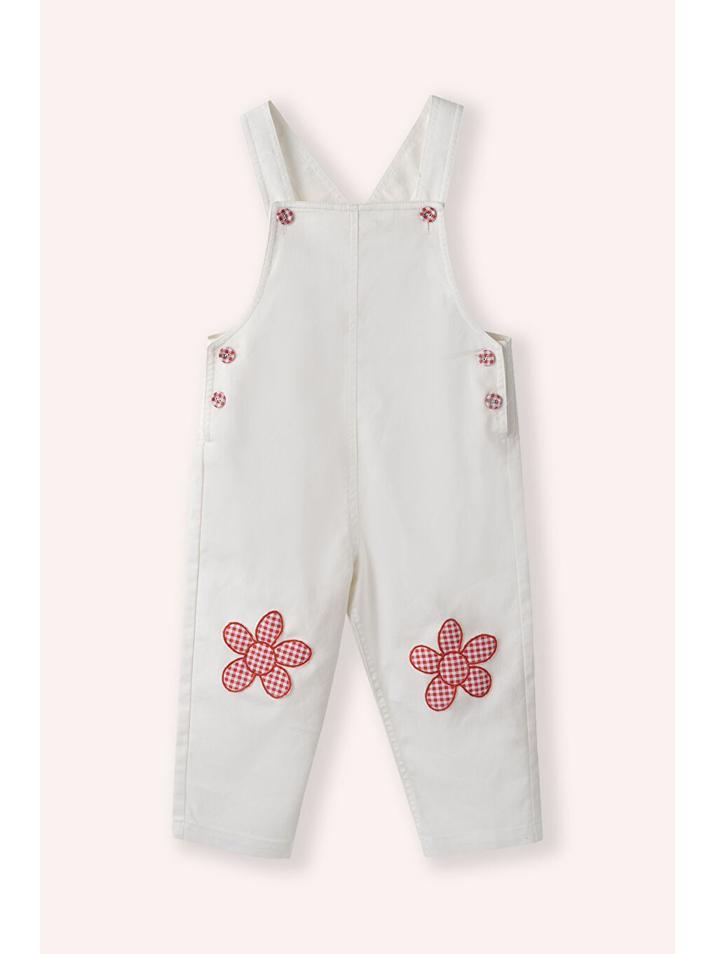 Kız Çocuk Çiçek Detaylı Salopet Beyaz