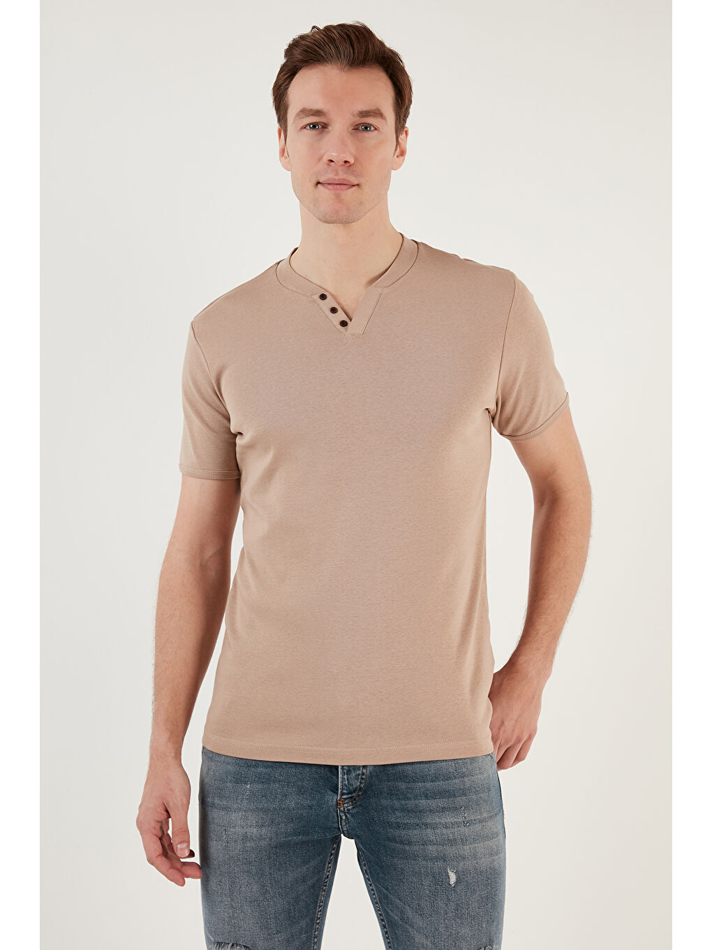 Siyah Pamuklu Düğme Detaylı Slim Fit V Yaka 3'lü Paket %100 Pamuk Tişört 5902122S3-2