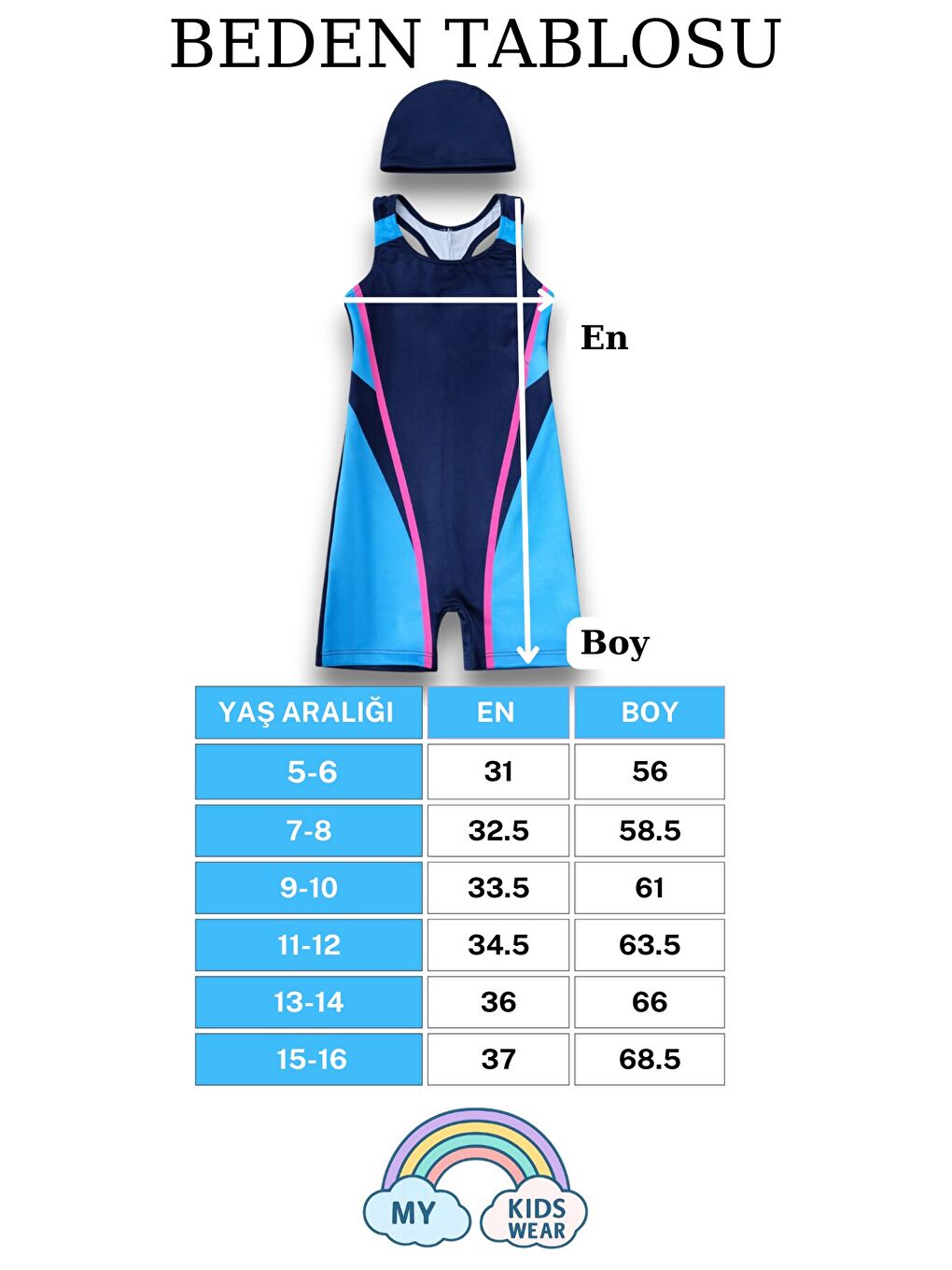 Mavi Kız Çocuk Deniz Yüzücü Mayoları 5-16 Yaş 12603-1