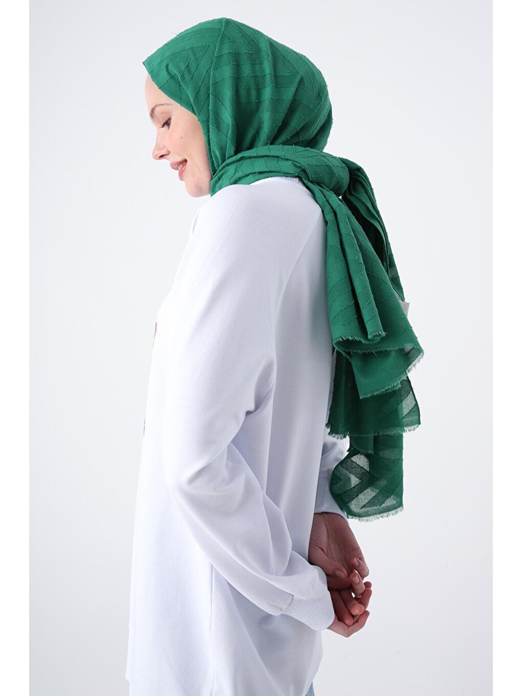 Yeşil Zigzag Pamuk Jakar Şal-1