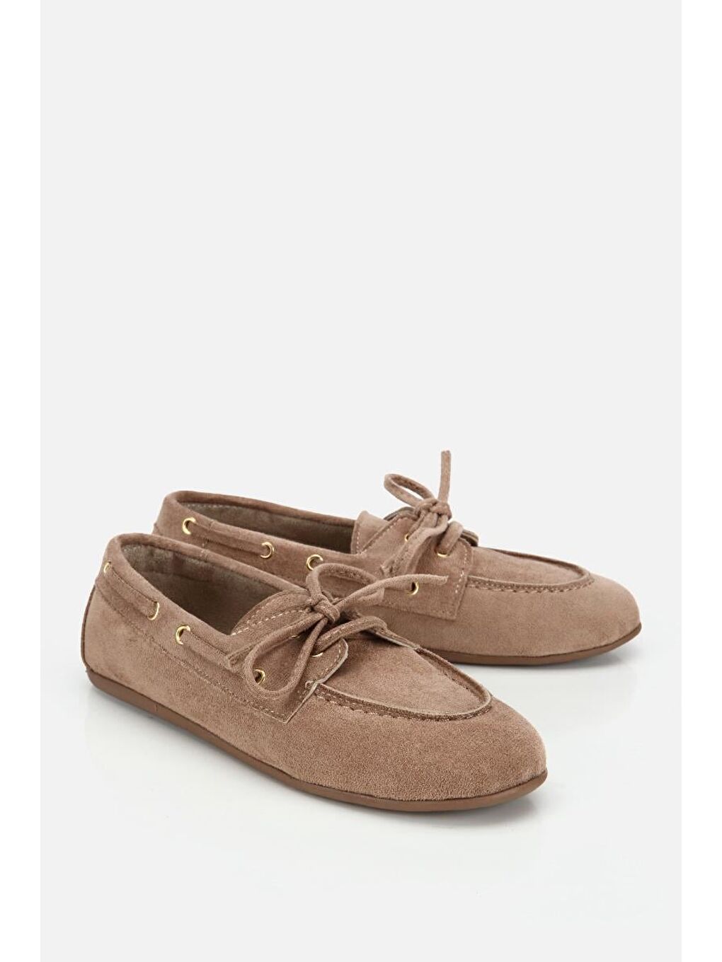 Bej Kadın Vizon Süet Bağcık Detaylı Loafer-1
