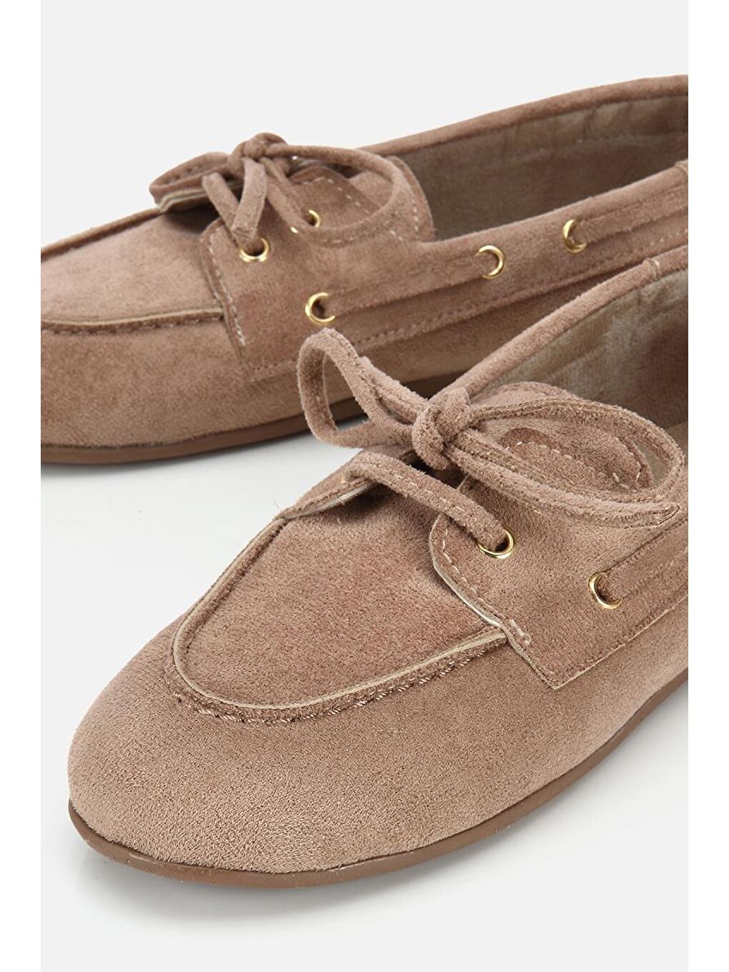 Bej Kadın Vizon Süet Bağcık Detaylı Loafer-3