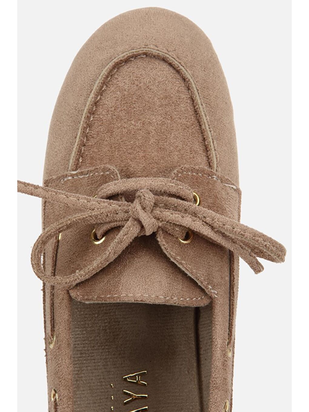 Bej Kadın Vizon Süet Bağcık Detaylı Loafer-4
