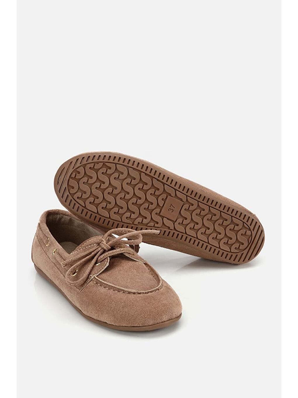 Bej Kadın Vizon Süet Bağcık Detaylı Loafer-5