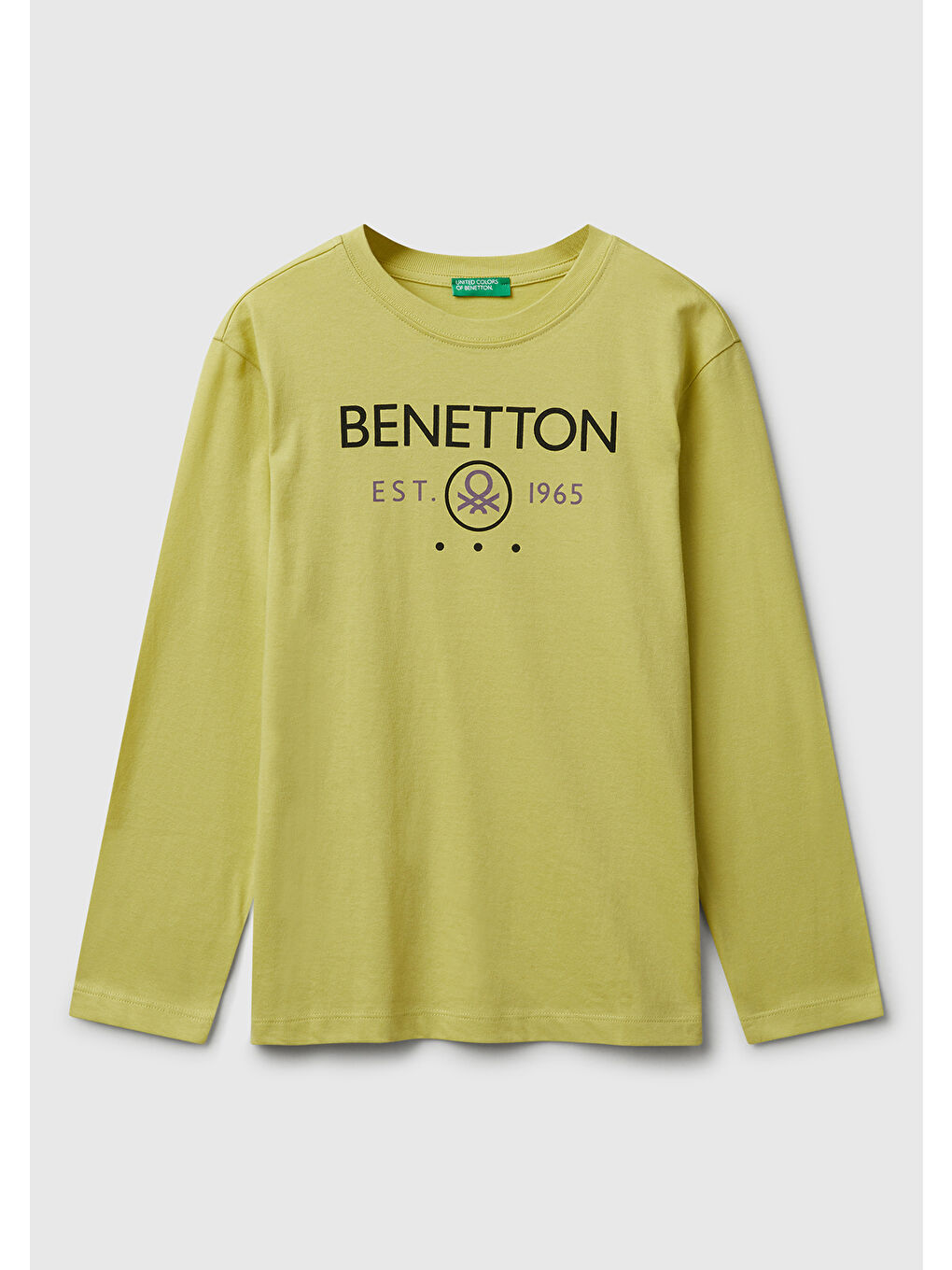 Sarı Erkek Çocuk Hardal Önü Logo Baskılı Bisiklet Yaka Jarse Uzun Kollu T-shirt