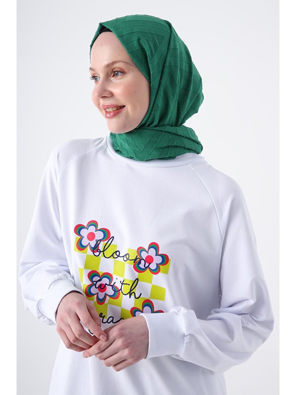 Yeşil Zigzag Pamuk Jakar Şal-2