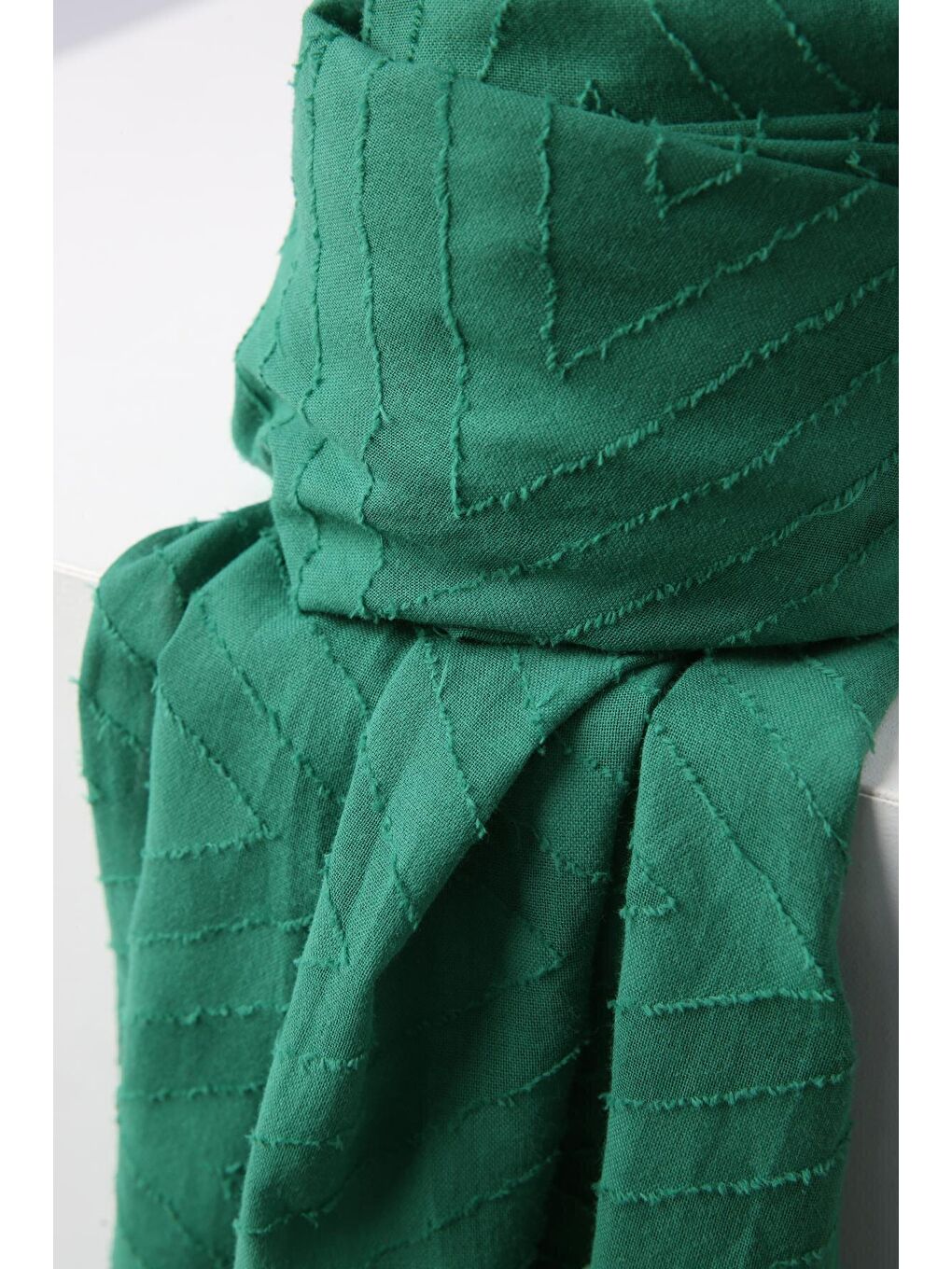 Yeşil Zigzag Pamuk Jakar Şal-3