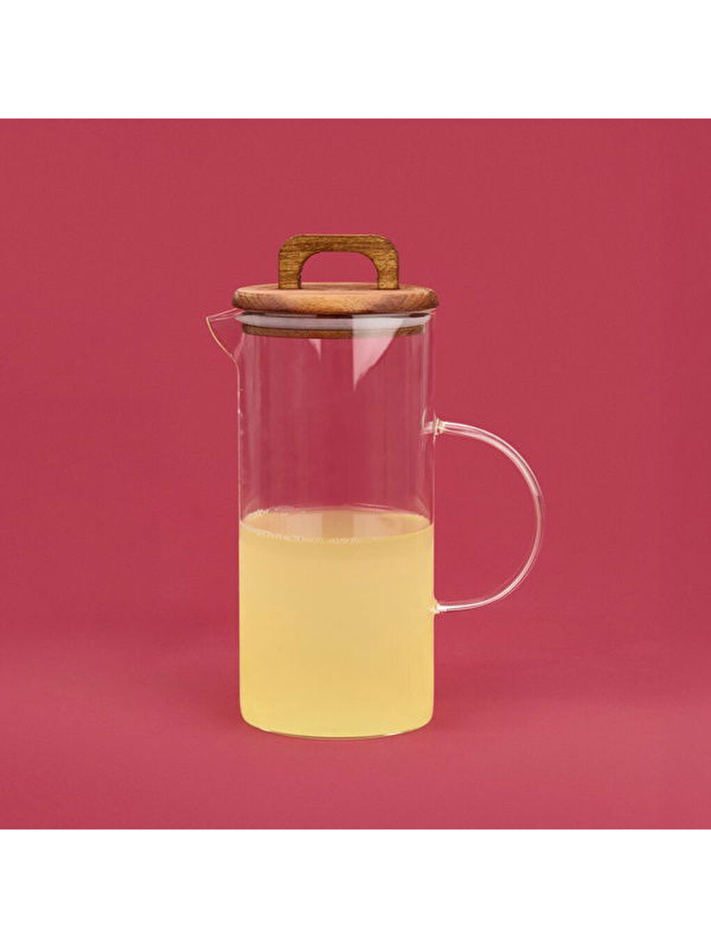 Akasya Kapaklı Cam Sürahi - Kahverengi / Şeffaf - 1300 ml