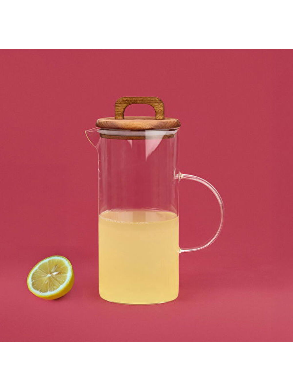 Akasya Kapaklı Cam Sürahi - Kahverengi / Şeffaf - 1300 ml-4