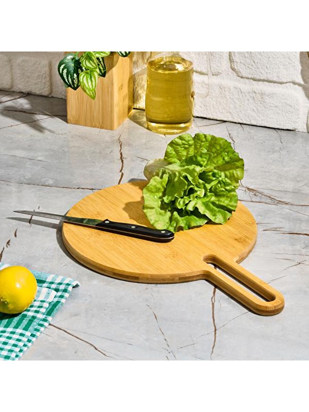 Bambu Yuvarlak Kesim Tahtası - Kahverengi - 40x28 cm