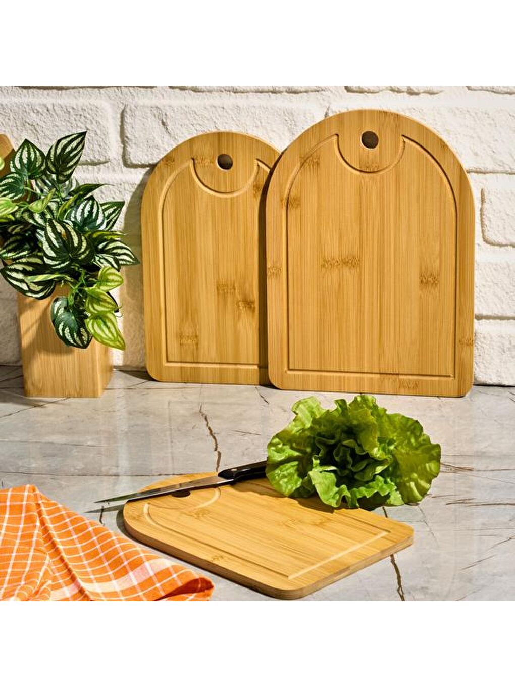 3'lü Bambu Kesme Tahtası Seti - Kahverengi