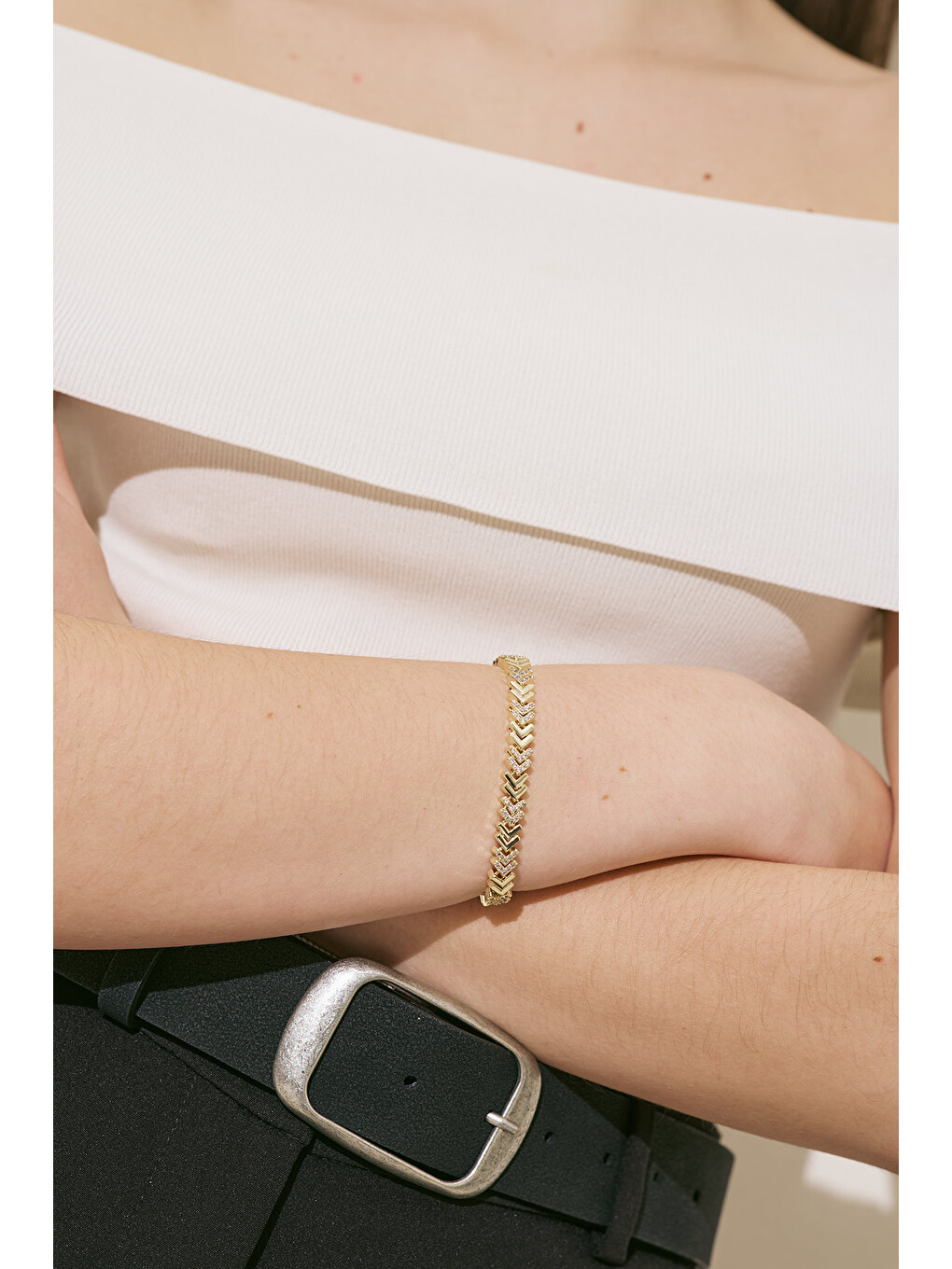 Sarı Luxe Taşlı Bileklik Gold