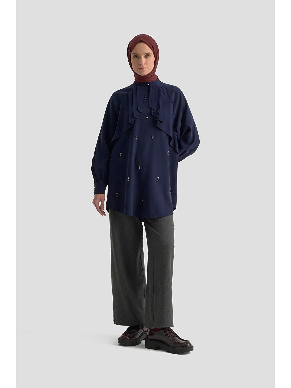 Aksesuar Detaylı Lyocell Tunik 25K4945 Lacivert-1