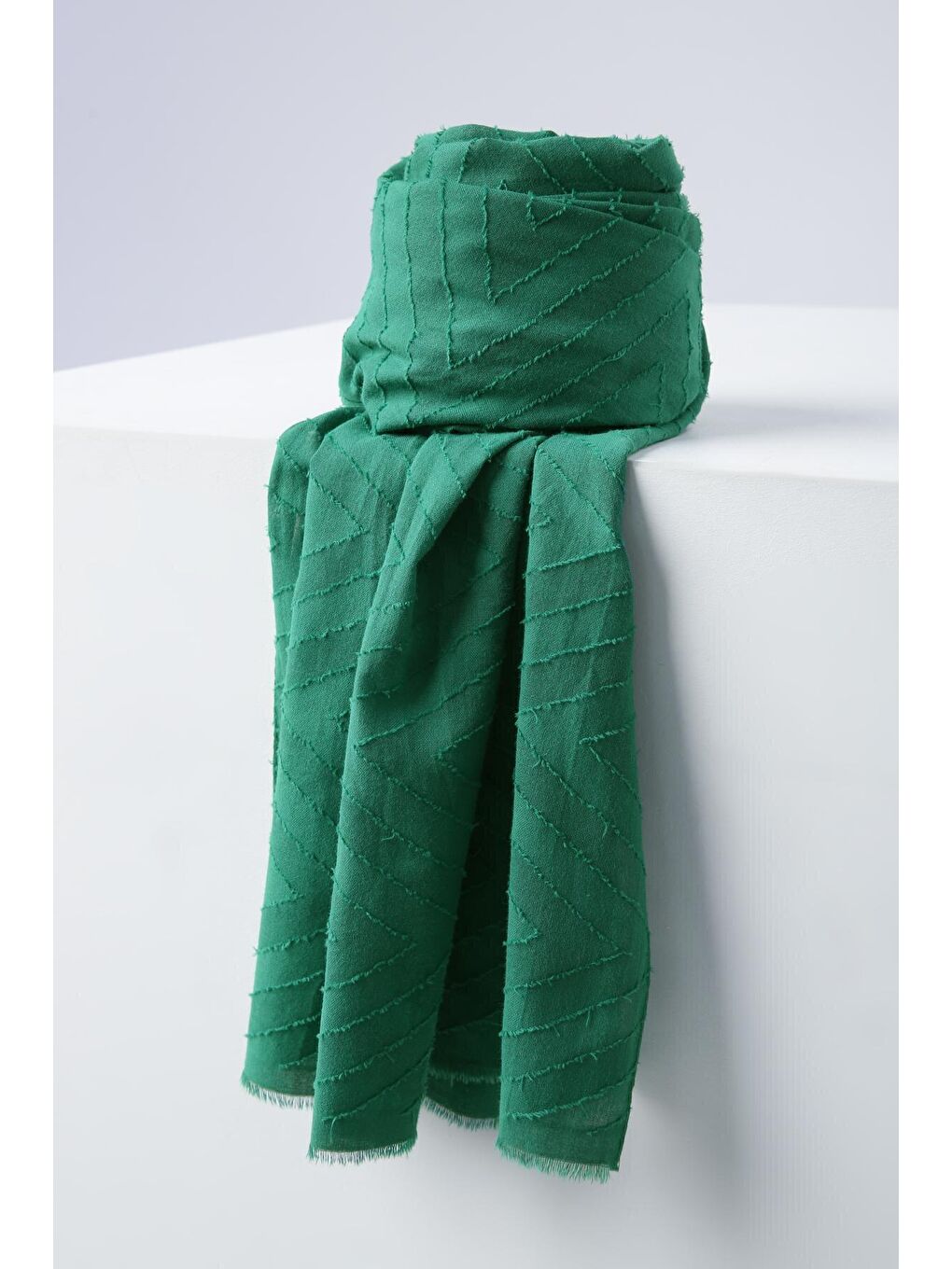 Yeşil Zigzag Pamuk Jakar Şal-4