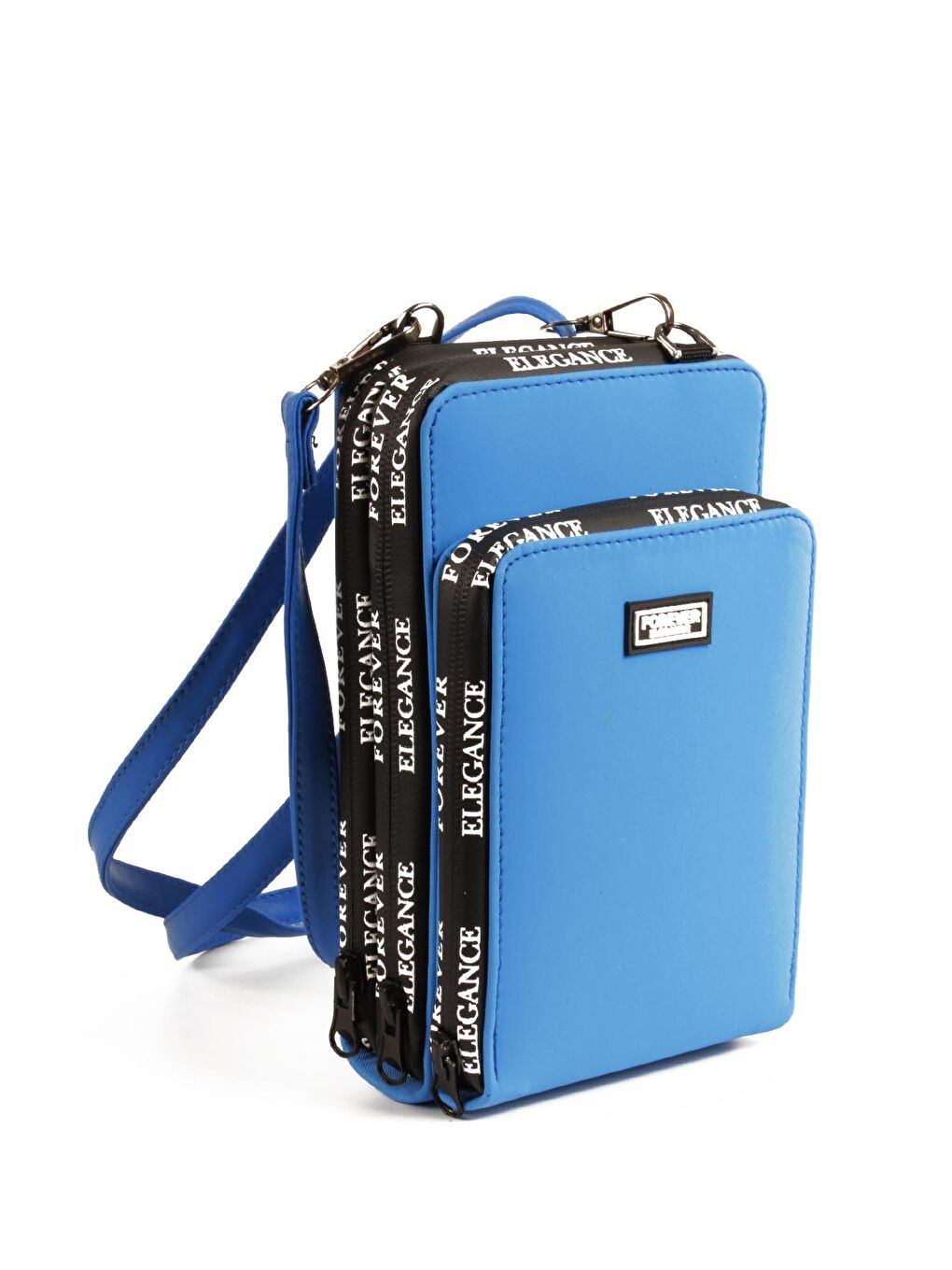 Mavi Kadın Üç Bölmeli Kartlıklı Telefon Bölmeli Destekli Kasa Yazı Detaylı Omuz Çantası (10770)