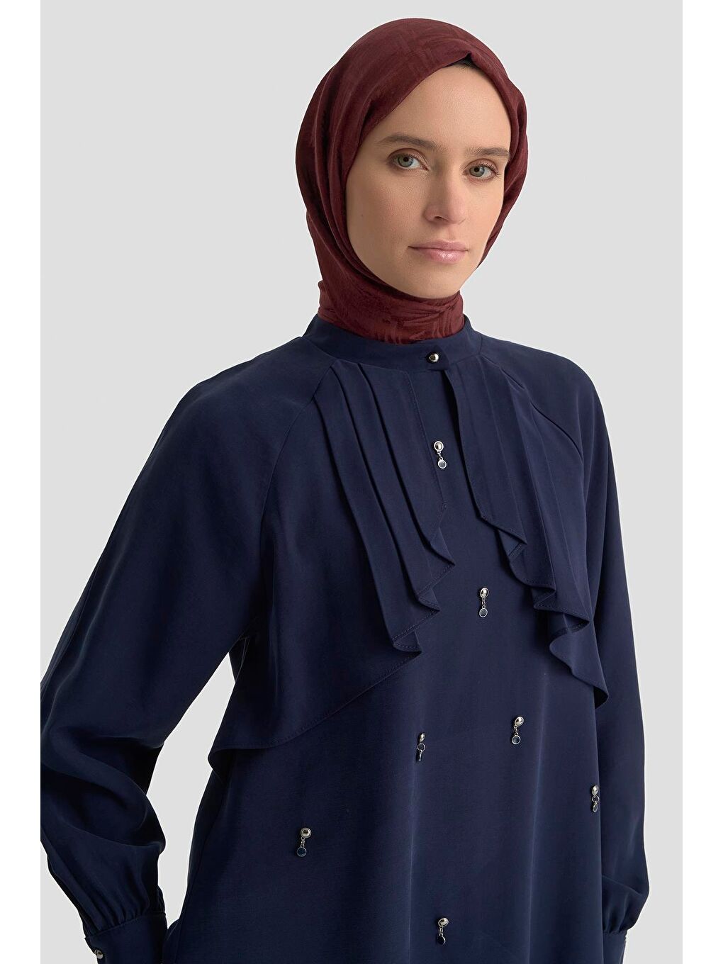 Aksesuar Detaylı Lyocell Tunik 25K4945 Lacivert-2