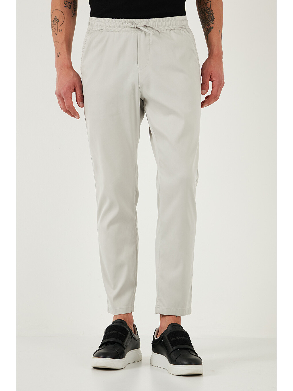 Bej Pamuklu Slim Fit Lastikli Bel Boru Paça Pantolon 5545s87jmılano-1