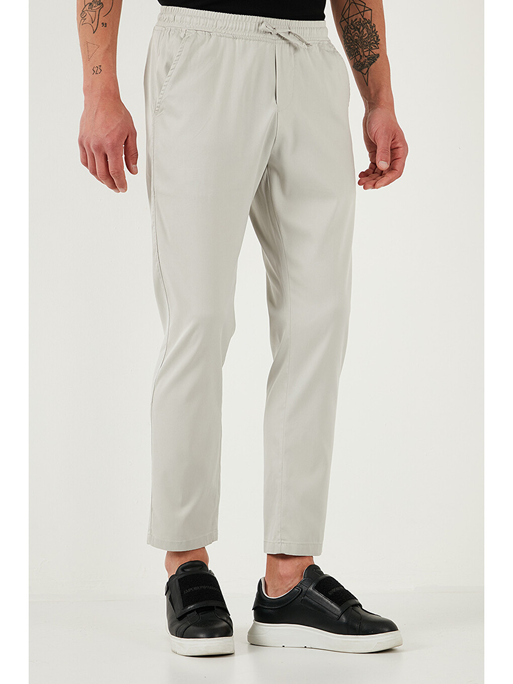 Bej Pamuklu Slim Fit Lastikli Bel Boru Paça Pantolon 5545s87jmılano-2