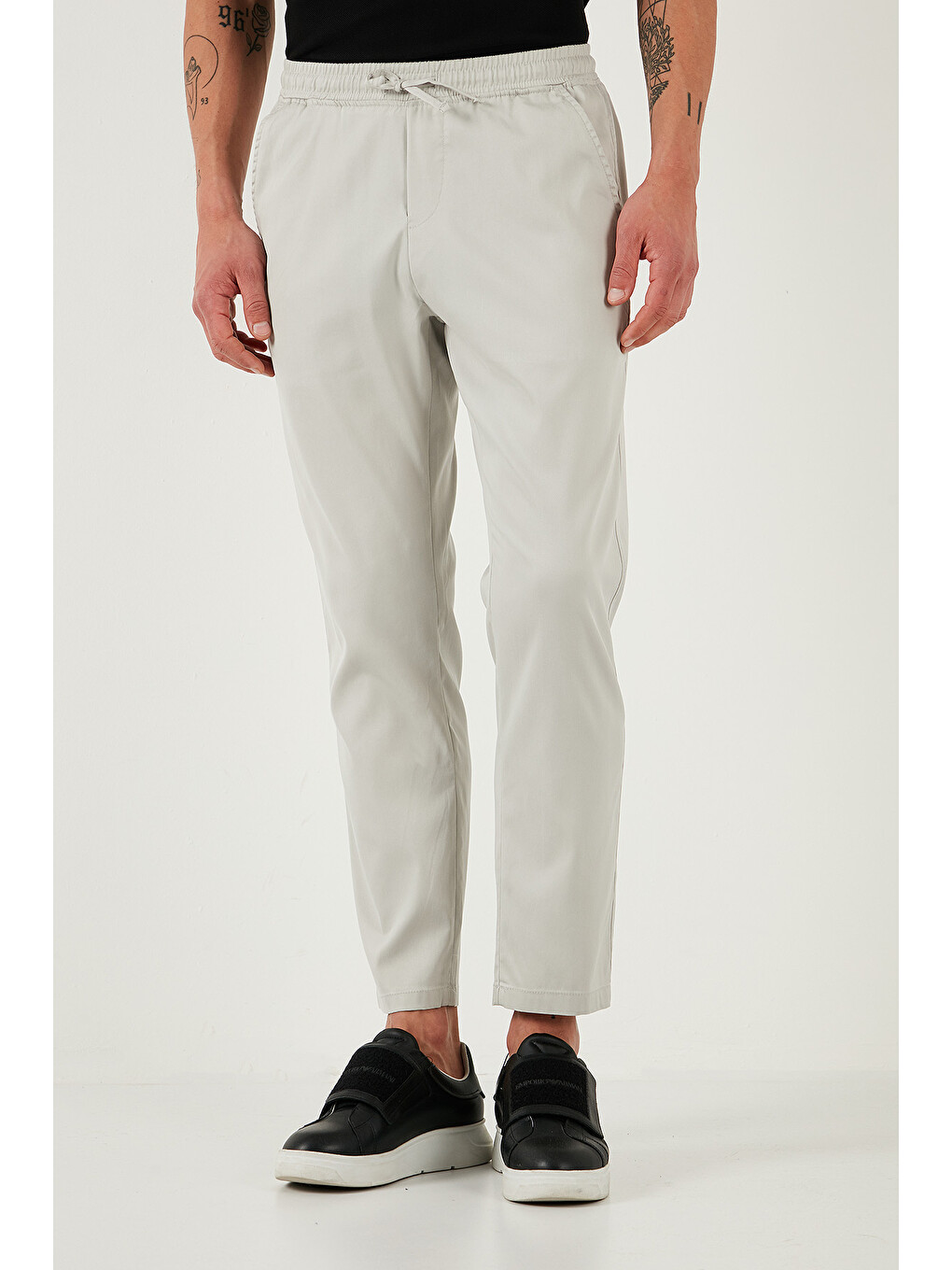 Bej Pamuklu Slim Fit Lastikli Bel Boru Paça Pantolon 5545s87jmılano-3