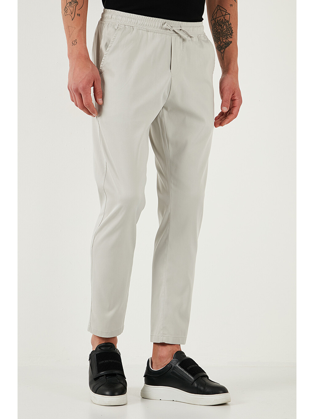 Bej Pamuklu Slim Fit Lastikli Bel Boru Paça Pantolon 5545s87jmılano-4