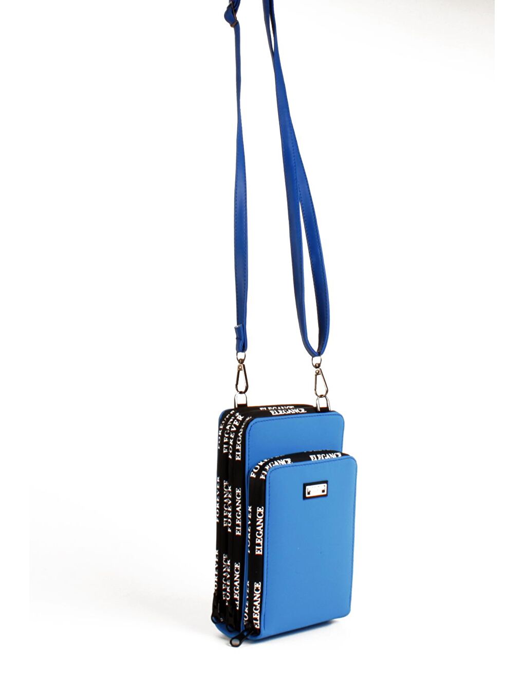 Mavi Kadın Üç Bölmeli Kartlıklı Telefon Bölmeli Destekli Kasa Yazı Detaylı Omuz Çantası (10770)-1