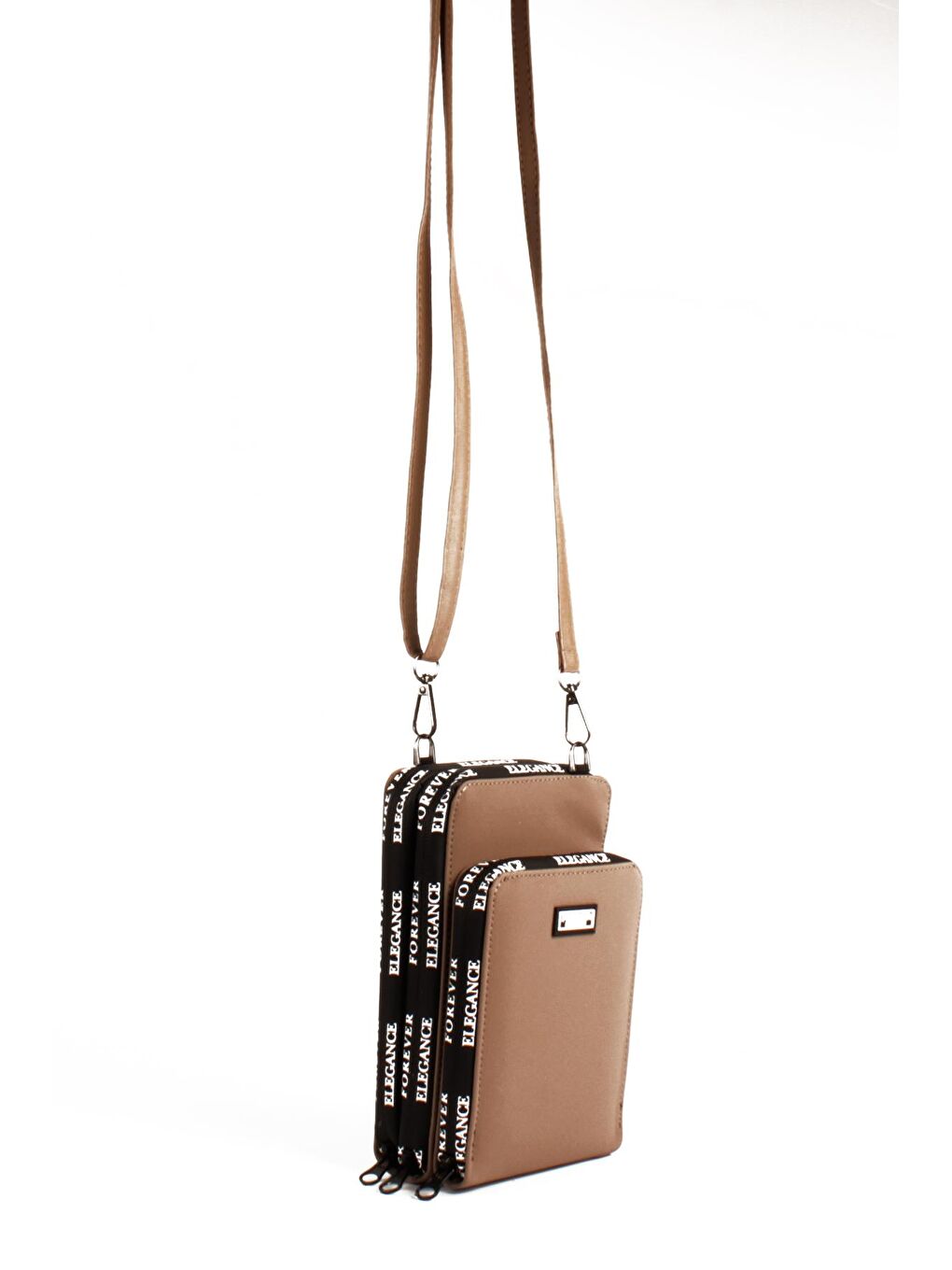 Kahverengi Kadın Üç Bölmeli Kartlıklı Telefon Bölmeli Destekli Kasa Yazı Detaylı Omuz Çantası (10770)-2